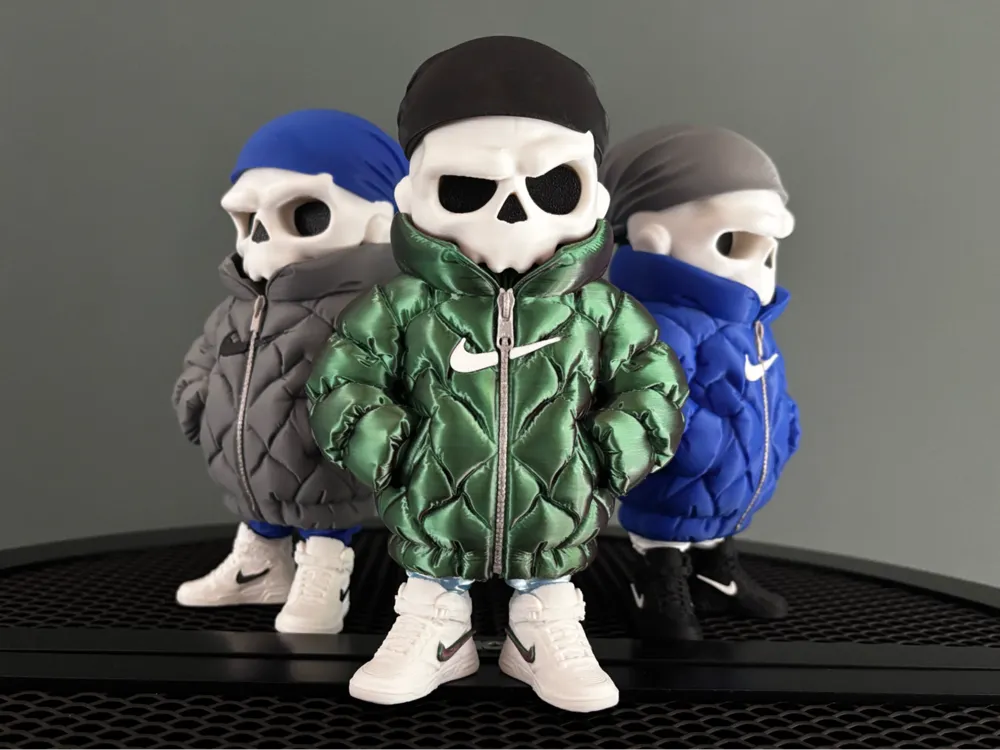 Detailed 3D printed skeleton figure models made with PLA filament for collectible and decorative prints
