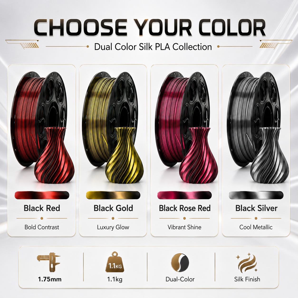 Metallic Dual-Color Silk PLA Filament